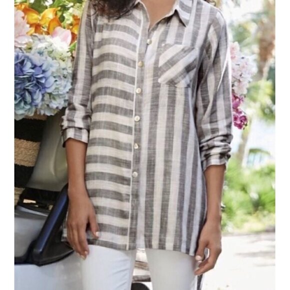 Soft Surroundings Tops - Soft Surroundings Top Womens Small Black White Striped Camina Tunic Linen Boho